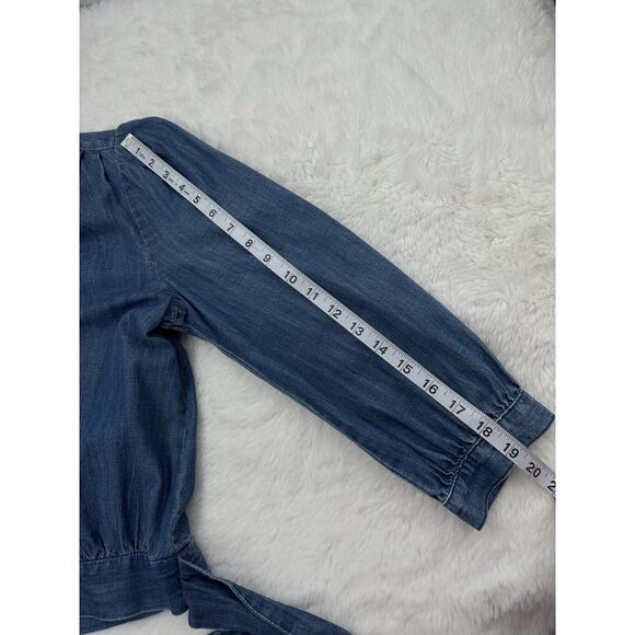 Madewell Women's Denim Top Wrap V-Neck Puff Sleeve Small - Picture 7 of 11